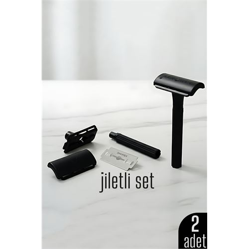 2'li Şık Siyah Plastik Tıraş Aleti – Manuel Tıraş Bıçağı Jiletli Ergonomik Saplı