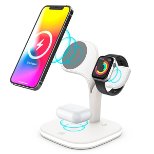 Ally 5in1 iPhone 15-14-13-12 Apple Watch Tutucu Kablosuz Şarj İstasyonu Hızlı Şarj Standı LED Işıklı-(5775)