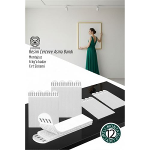 Güçlü Resim Çerçeve Asma Bandı 12'li Set - 6Kg Taşıma Kapasiteli Duvar Delmeyen Cırt Sistemi