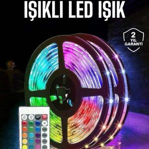 5 Metre Şerit Led RGB Işıklı Kumandalı Güç Adaptörü Her Ortama Uygun