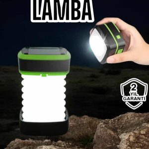 Katlanabilir Kamp Lambası Solar Fener Görünümlü 3 Kademeli Şarjlı