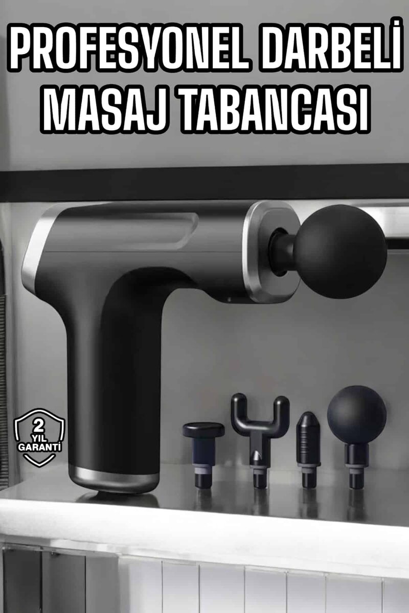 Masaj Tabancası 4 Başlıklı Kas ve Vücut Ağrıları İçin Şarjlı Darbeli