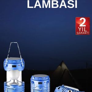 Solar Şarjlı Kamp Lambası Güneş Enerjili Kızaklı Kamp Feneri Çadır Feneri Led Işıldak