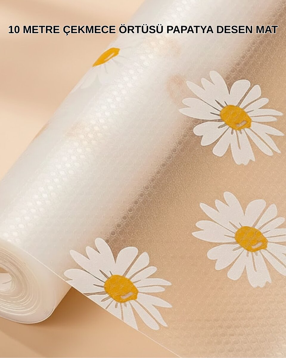10 Metre Papatya Desenli Dolap İçi Kaymaz Koruyucu Mat