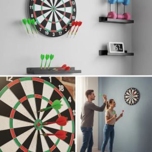 Şık Tasarımlı 15 İnç Dart Tahtası Metal Uçlu 4 Ok Seti