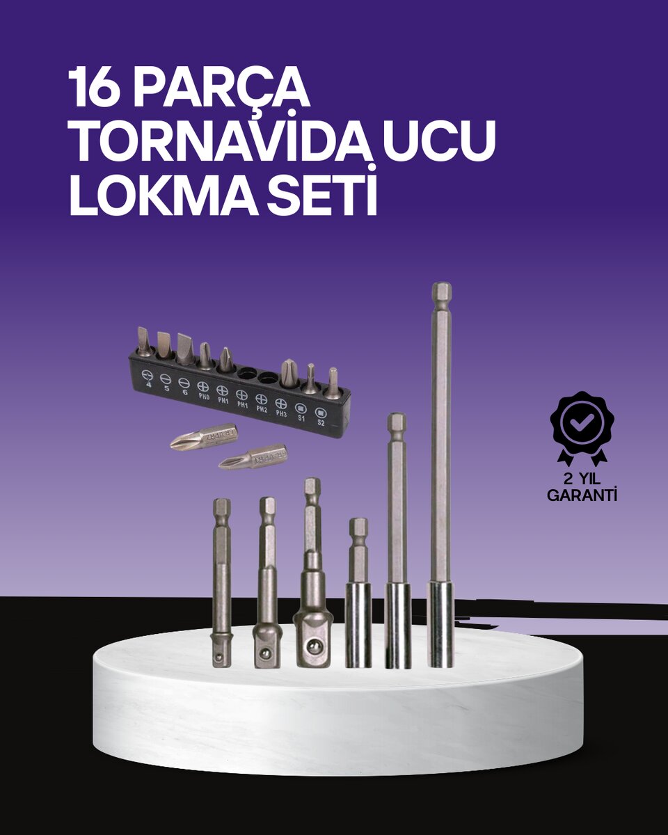 Çok Amaçlı 16lı Bits Uç Seti Dayanıklı Tornavida Adaptör