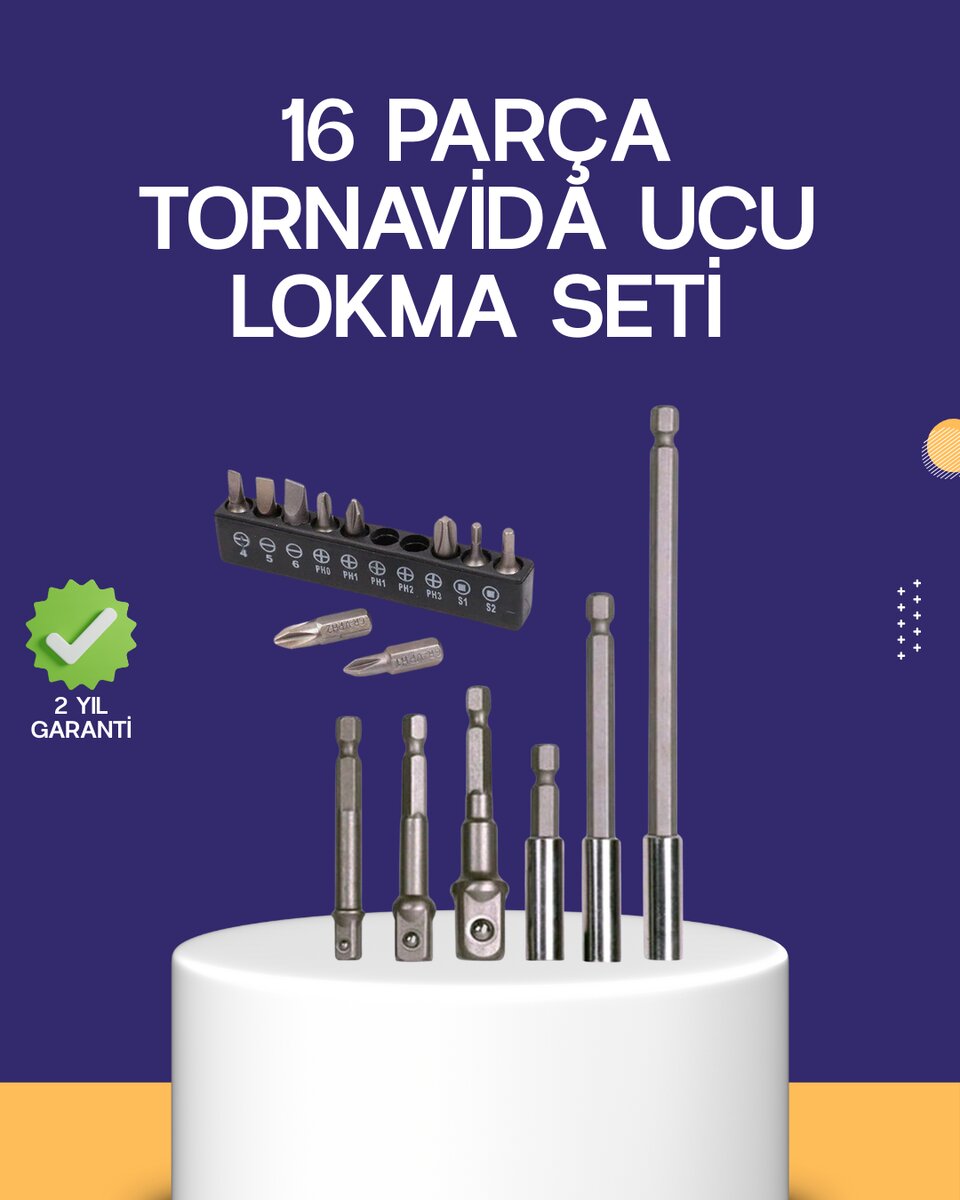 16 Parça Bits ve Adaptör Seti Vidalama Tamir Bakım Seti