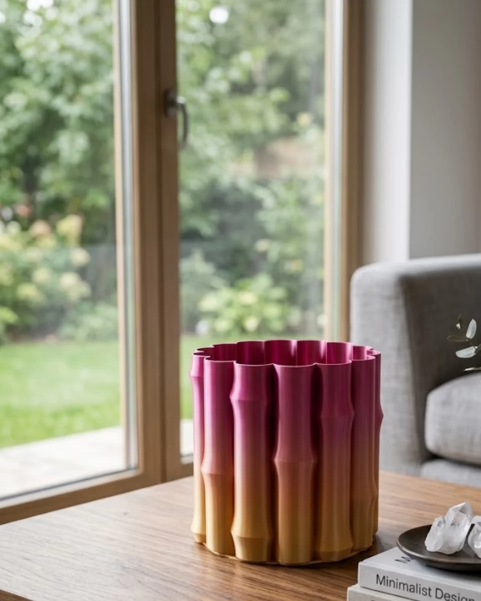 Modern 3D Baskı Mor Sarı Vazo Ev Ofis Dekorasyon Şık Tasarım