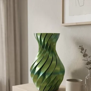 Yeşil Spiral 3D Baskı Vazo Estetik Modern Ev Ofis Dekoru