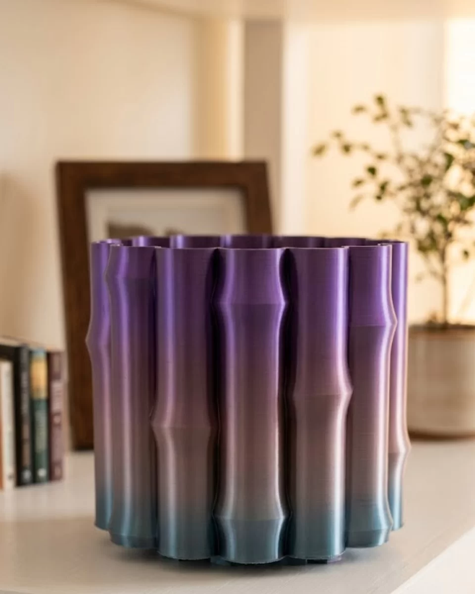 Mor Gri Dekoratif Vazo Modern Tasarım Salon Ofis Masa Üstü Aksesuar