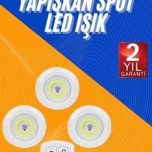 Dolap Işığı Mutfak Rafı Işığı Uzaktan Kumandalı 3 Lü Spot Led Lamba