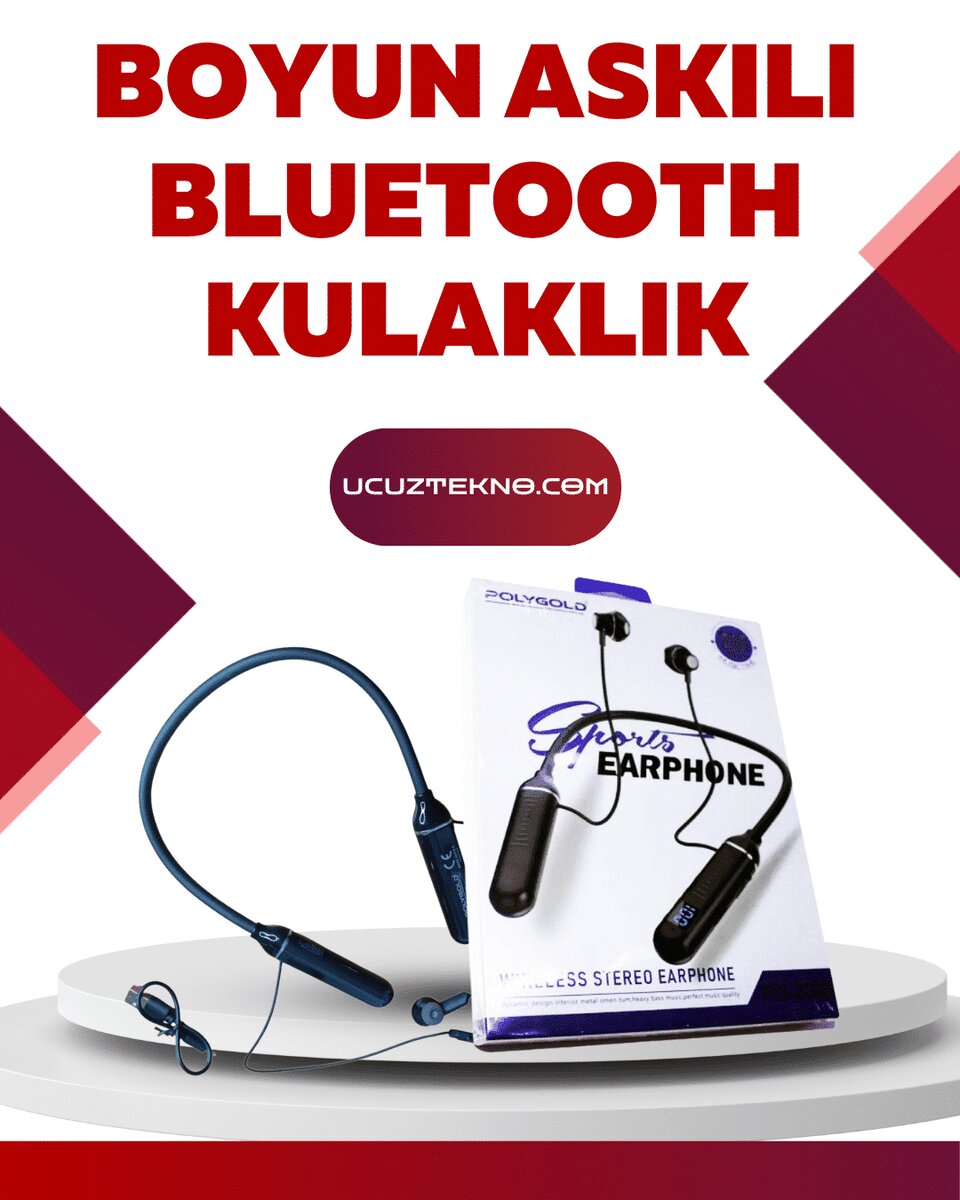 Polygold PG-100 Bluetooth Kulaklık – Ergonomik Boyun Bantlı Tasarım Net Ses ve Konfor