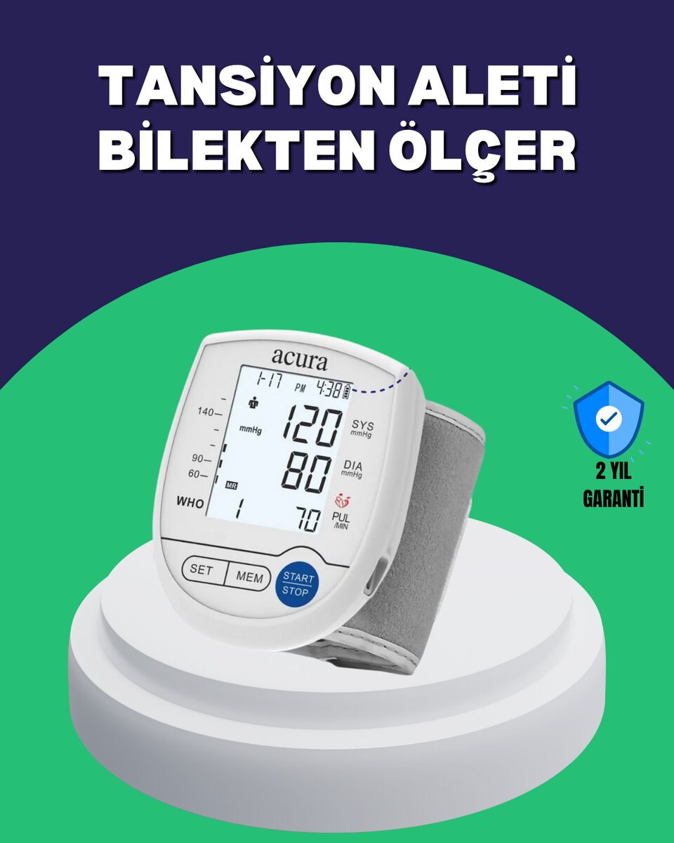 Şarjlı ve Pilli Bilek Tansiyon Ölçer Dijital Ekran Hafıza Kayıtlı