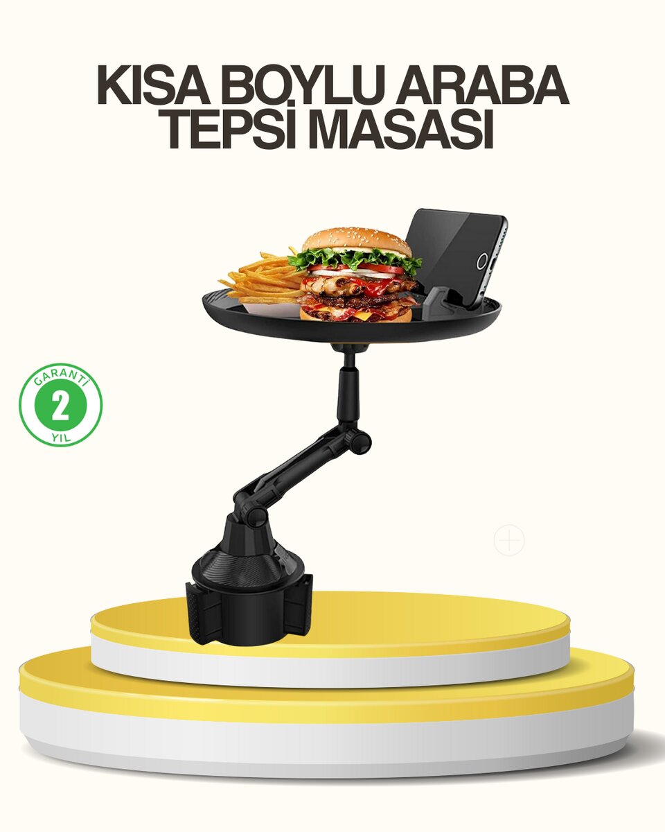 Araç Bardaklık Tepsisi 360° Dönebilen Kol Ayarlı Geniş Yemek Alanlı