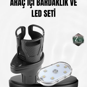 Araç İçi Düzen ve Ambiyans Seti Çift Bardak Tutucu + LED Işık