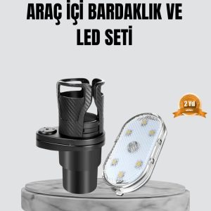 360° Döner Çiftli Bardak Tutucu ve Kablosuz Ambiyans LED Işık Araç Seti