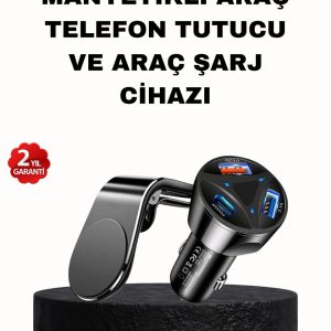 Manyetik Araç Telefon Tutucu ve Hızlı Şarj Adaptörü 2’li Set