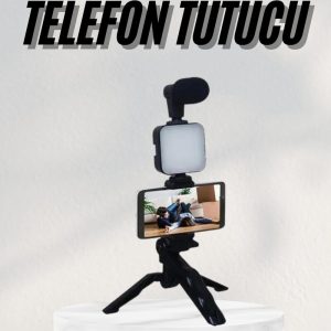 Telefon Tutucu Led Işıklı Kumandalı Mikrofon Telefon Vlog Video Kayıt