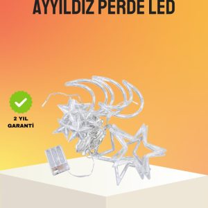 Yıldız ve Ay Figürlü Prizli Perde LED Işık Romantik Ortam Aydınlatması