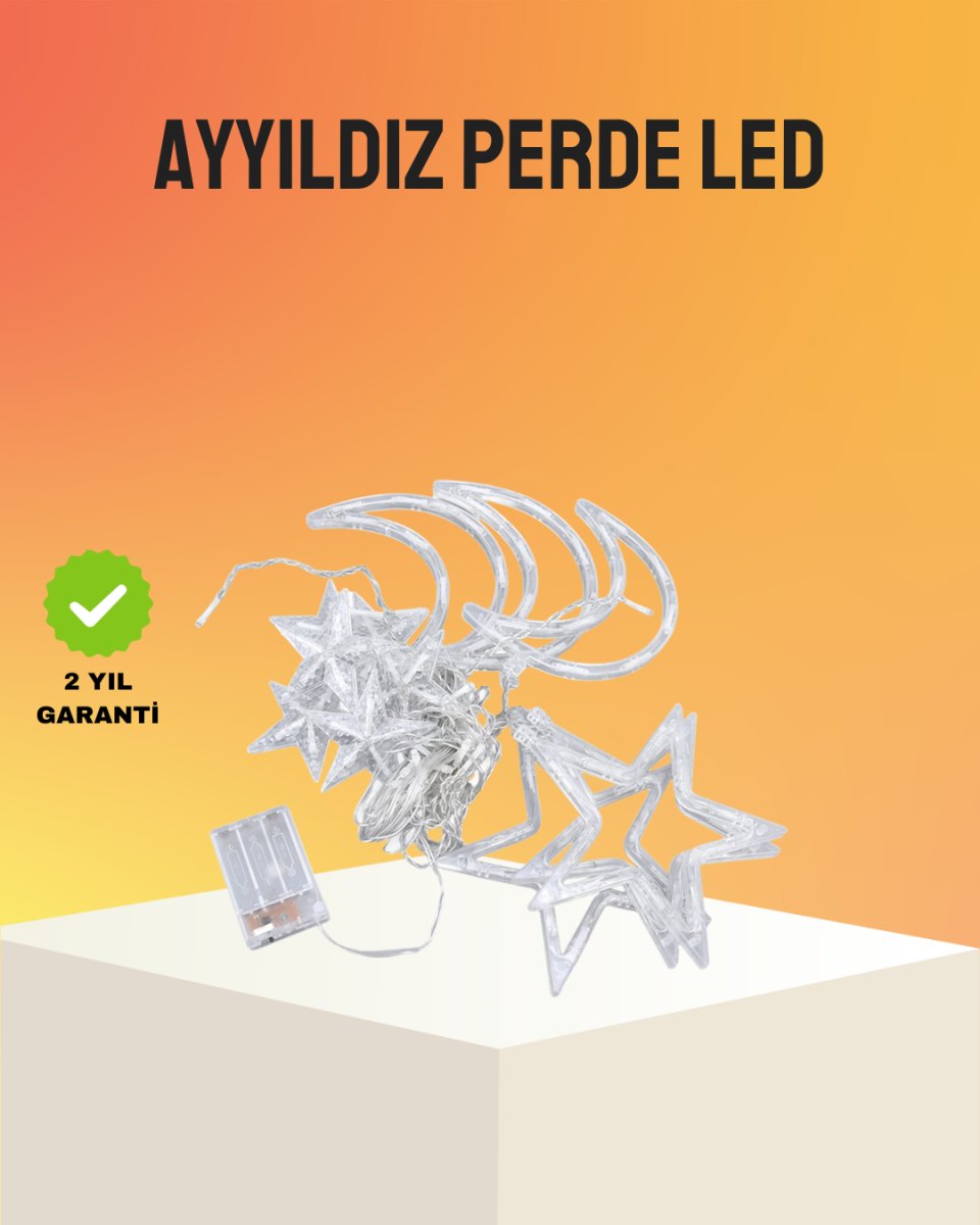 Yıldız ve Ay Figürlü Prizli Perde LED Işık Romantik Ortam Aydınlatması