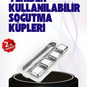 Paslanmaz Çelikten Üretilmiş Metal Buz Küpü Seti ve Buz Klipsi