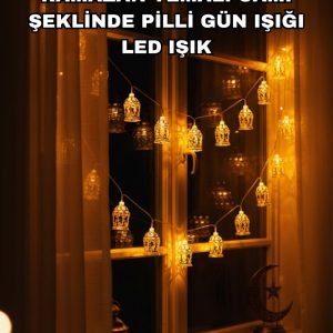 Ev Dekoru İçin Ramazan LED Işık Pilli Sıcak Sarı Cami Figürlü