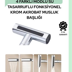 Çok Fonksiyonlu Musluk Başlığı | 4 Su Modu | Geniş Uyumlu Adaptör Seti | Mutfak ve Banyo Uyumlu