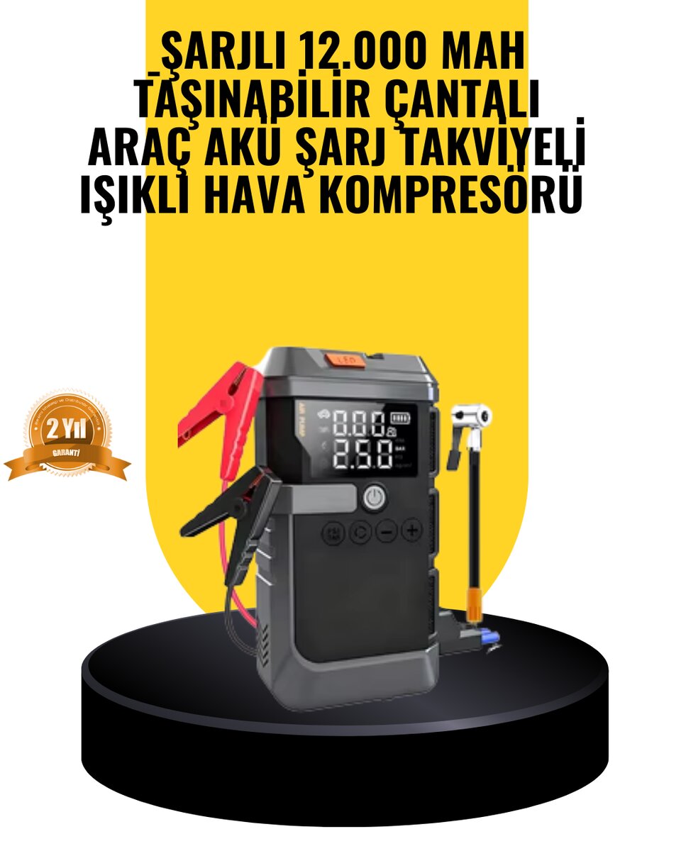 Işıklı Hava Kompresörlü Taşınabilir Akü Takviye Ünitesi