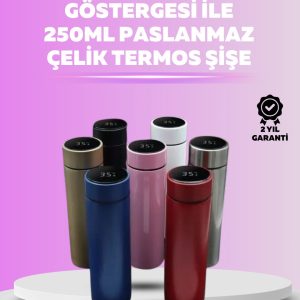 LED Sıcaklık Ölçerli 250 ml Yalıtımlı Termos Şişe