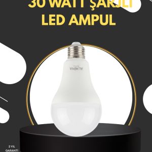 Acil Durumlar İçin Şarjlı LED Ampul 6400K Soğuk Beyaz 30 Watt