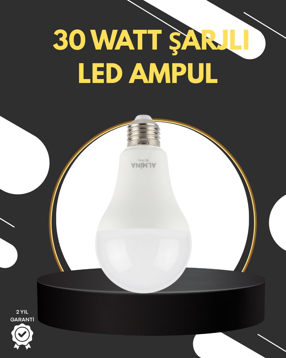 Acil Durumlar İçin Şarjlı LED Ampul 6400K Soğuk Beyaz 30 Watt