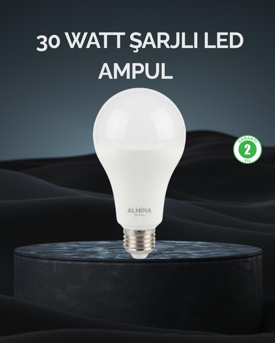 Şarjlı LED Ampul 30 Watt Soğuk Beyaz