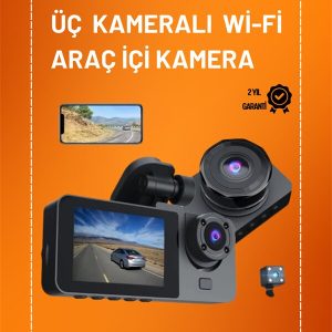 Full HD Çözünürlüklü Üç Kameralı Araç İçi Kamera – Park ve Sürüş Güvenliği