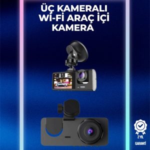 1080p Ön + 720p Arka & İç Kamera – Suya Dayanıklı Araç Güvenlik Kamerası