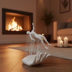 Dekoratif El Üzerinde İnsan Figürü Beyaz Minimal Sanatsal Biblo