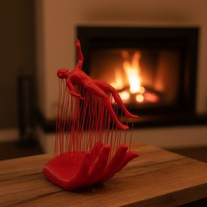 Kırmızı El ve İnsan Figürü Dekoratif Biblo Salon Ofis Raf ve Konsol Üstü İçin 12x18 cm