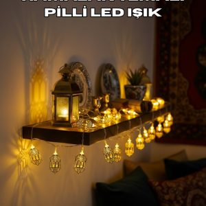 Pilli Altın Fenerli Ramazan Işıkları Dekoratif LED Zincir