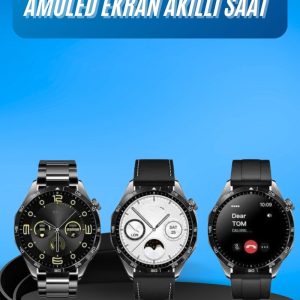 Amoled Ekran 3 Kordonlu Akıllı Saat 5.0 Bluetooth Bağlantılı Android ve İOS Uyumlu