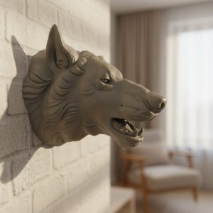 Gri Kurt Duvar Biblosu Güçlü Detaylı Dekoratif Tasarım 25x19 cm