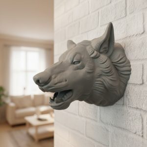 Asılabilir Gri Kurt Heykeli Ev Ofis Duvar Süslemesi Dekoratif