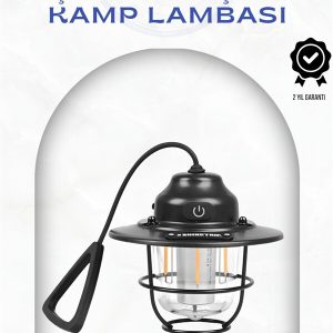 Geometrik Tasarımlı Vintage Kamp Lambası – Type-C Şarj Ayarlanabilir Parlaklık