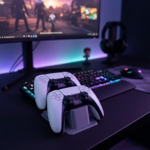 Antrasit İkili Gamepad Tutucu 7x18 cm Masa ve Raf Düzeni