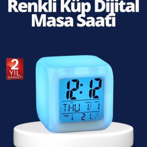 Renk Değiştiren LED Alarmlı Dijital Küp Masa Saati