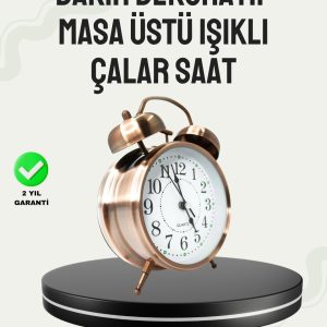 Nostaljik Büyük Boy Metal Masa Saati Bronz Kaplama ve Yüksek Sesli Alarm