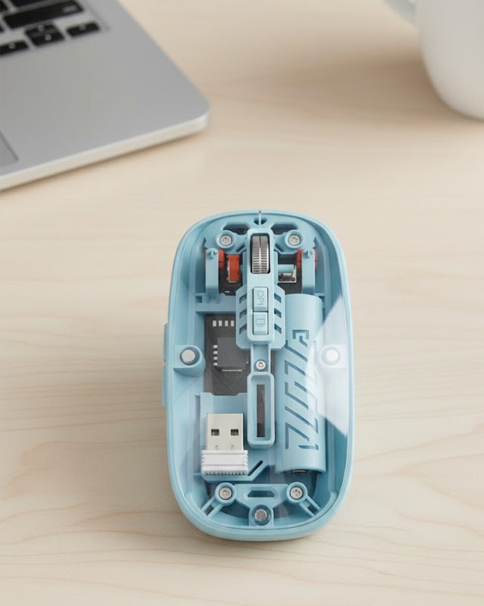 Bluetooth 5.2 ve 2.4G USB Kablosuz Mouse Pilli Mavi Tasarım