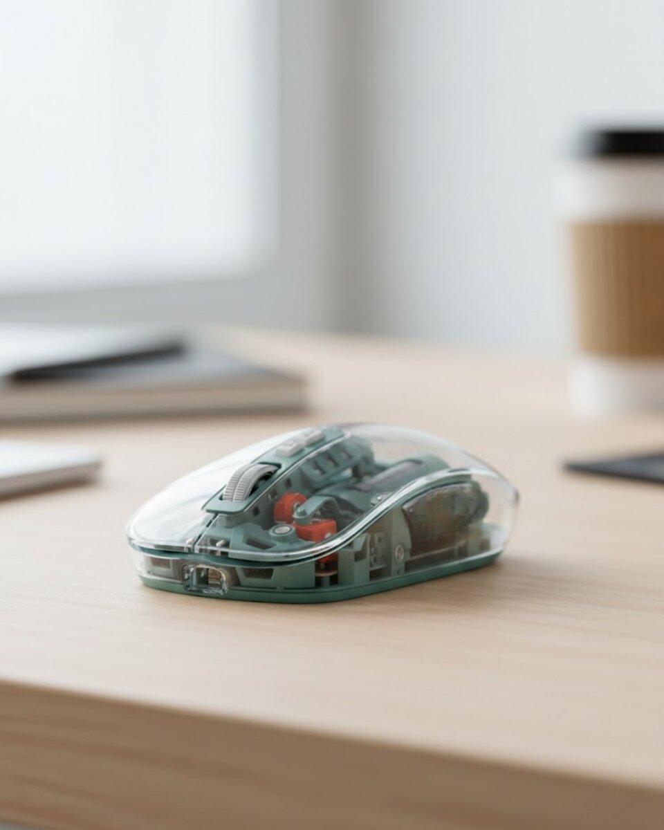 Bluetooth ve 2.4G USB Destekli Pilli Kablosuz Şeffaf Mouse