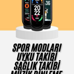 M6 Akıllı Bileklik Siyah Adımsayar Spor Takibi Android ve İOS Uyumlu