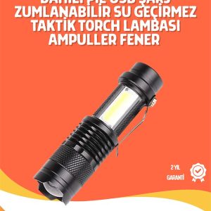 Şarjlı LED El Feneri - 14500 Pil Dahil 4 Işık Modu Mini Boy