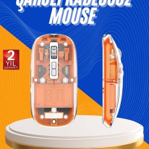 Mouse Fare Kablosuz Mouse Fare Şarjlı Bluetooth Sessiz 5 Tuşlu Şeffaf