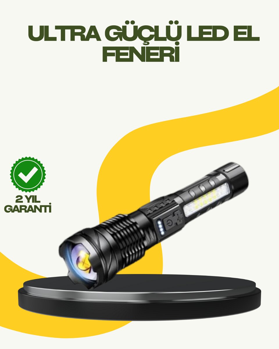 Şarjlı El Feneri Yüksek Işık Gücü Uzun Menzil
